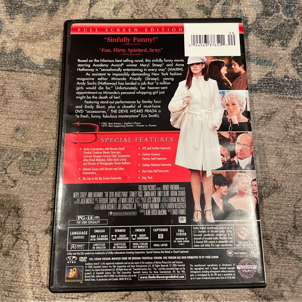 {The Devil Wears Prada} DVD Full Screen Edition, excellent used condition - Picture 2 of 4